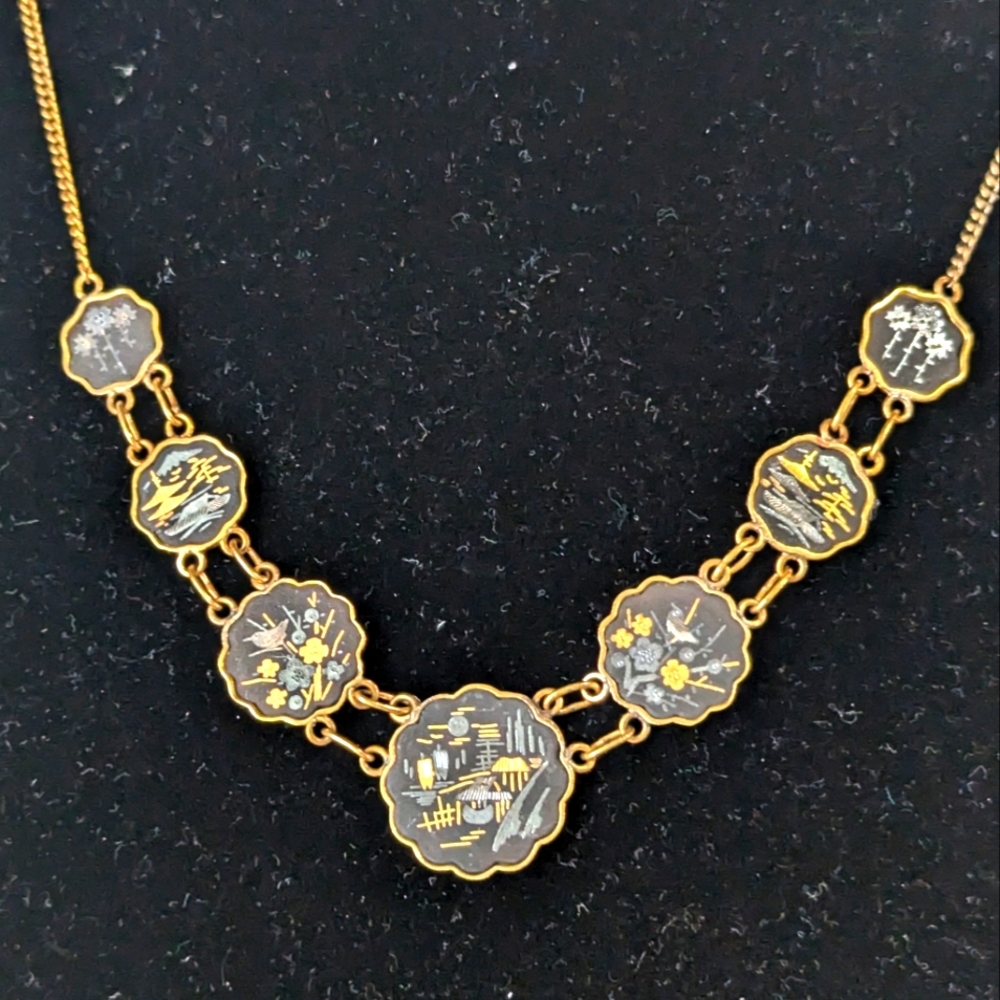 Amita Vintage Japan Damascene Gold Necklace‎